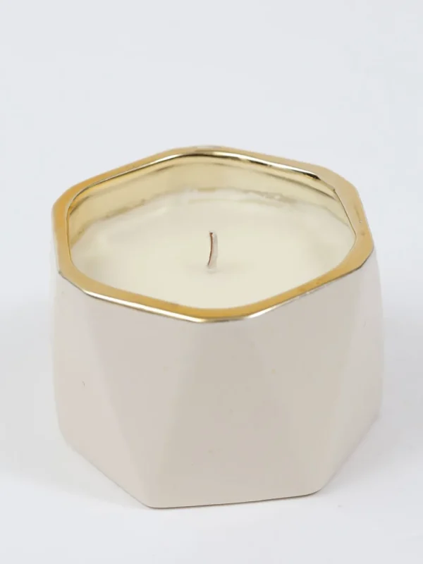 Inspire Me! Home Decor White Ceramic Candle With Gold Edge