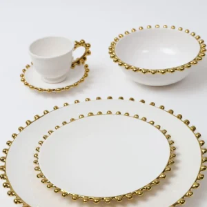 Inspire Me! Home Decor White And Gold Beaded Dinner Set