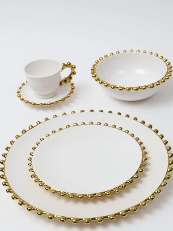 Inspire Me! Home Decor White And Gold Beaded Dinner Set