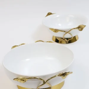 Inspire Me! Home Decor White Ceramic Bowl With Gold Leaf Details And Base (2 Sizes)