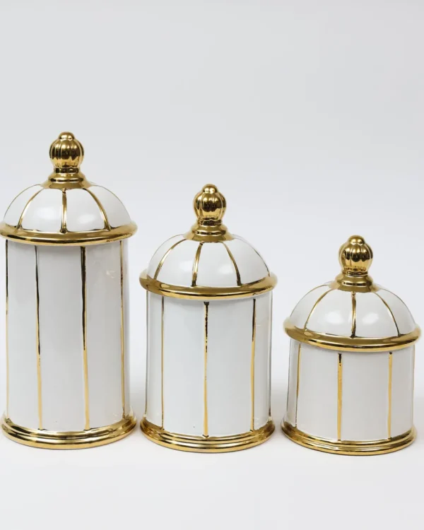 Inspire Me! Home Decor White Ceramic Lidded Jar With Gold Linear Detail (3 Sizes)