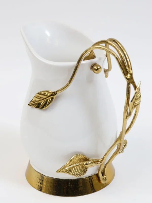 Inspire Me! Home Decor White Ceramic Pitcher With Gold Leaf Handle And Base