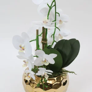 Inspire Me! Home Decor White Potted Faux Orchid In Gold Beveled Pot