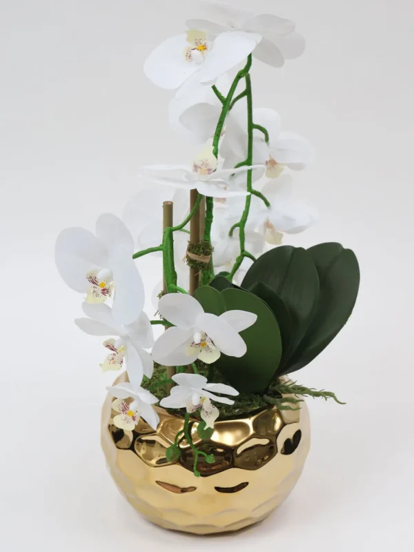 Inspire Me! Home Decor White Potted Faux Orchid In Gold Beveled Pot