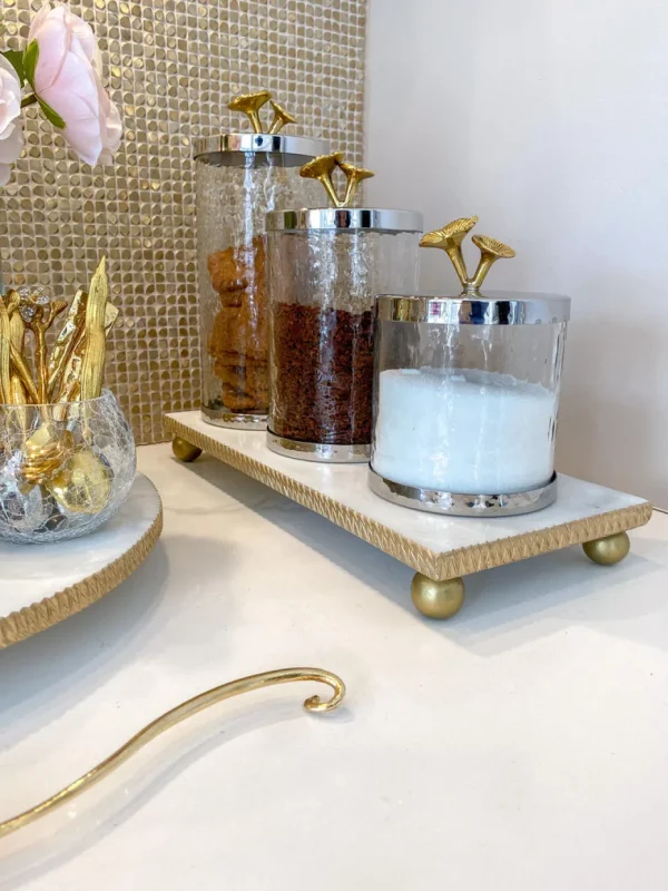Inspire Me! Home Decor White Marble Tray W/ Gold Textured Edge (2 Size)