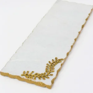 Inspire Me! Home Decor White Marble Tray With Gold Edge And Leaf Design