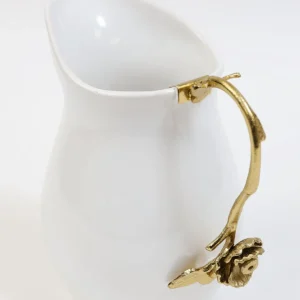 Inspire Me! Home Decor White Ceramic Pitcher With Gold Flower Handle