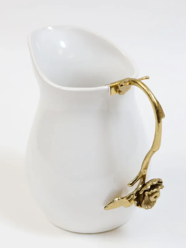 Inspire Me! Home Decor White Ceramic Pitcher With Gold Flower Handle