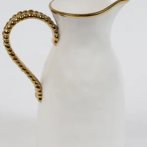 Inspire Me! Home Decor White Porcelain Pitcher With Gold Beaded Handle