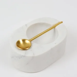 Inspire Me! Home Decor White Marble Salt & Pepper Bowl With Gold Spoon