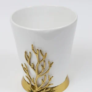 Inspire Me! Home Decor White Ceramic Utensil Holder With Gold Textured Details & Base ” From Pops Of Color Home Collection”