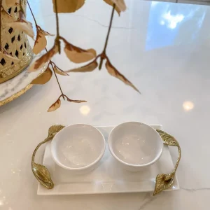 Inspire Me! Home Decor White Ceramic Tray With Serving Bowls And Gold Leaf