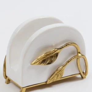 Inspire Me! Home Decor White Ceramic Napkin Holder With Gold Leaf