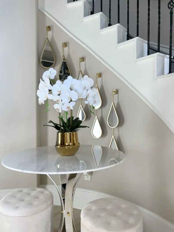 Inspire Me! Home Decor White Faux Orchid In Shiny Gold Pot “From Pops Of Color Home Collection” Floral Stems