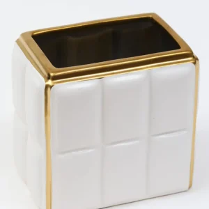 Inspire Me! Home Decor White Square Design Vase With Gold Border ” From Pops Of Color Home Collection”