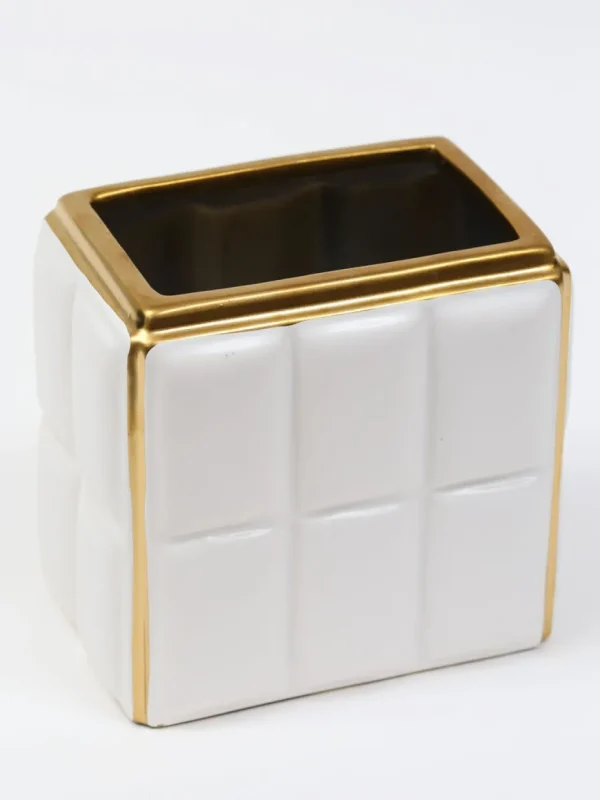 Inspire Me! Home Decor White Square Design Vase With Gold Border ” From Pops Of Color Home Collection”