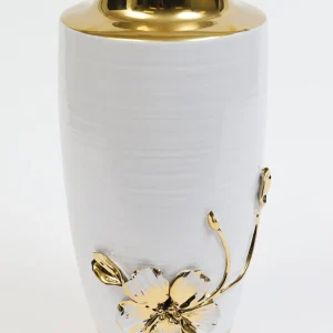 Inspire Me! Home Decor White & Gold Vase With White Floral Design