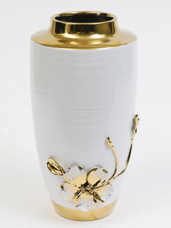 Inspire Me! Home Decor White & Gold Vase With White Floral Design