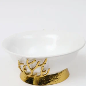 Inspire Me! Home Decor White Ceramic Bowl With Gold Textured Details & Gold Base ” From Pops Of Color Home Collection”