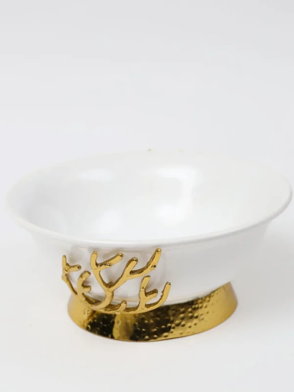 Inspire Me! Home Decor White Ceramic Bowl With Gold Textured Details & Gold Base ” From Pops Of Color Home Collection”