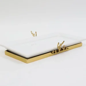 Inspire Me! Home Decor White Ceramic Tray With Gold Textured Design & Base ” From Pops Of Color Home Collection”