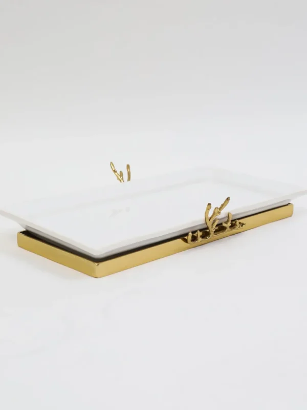 Inspire Me! Home Decor White Ceramic Tray With Gold Textured Design & Base ” From Pops Of Color Home Collection”