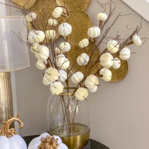 Inspire Me! Home Decor White Velvet Decorative Pumpkin With Gold Stem