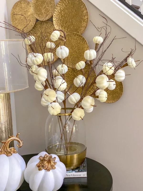 Inspire Me! Home Decor White Velvet Decorative Pumpkin With Gold Stem