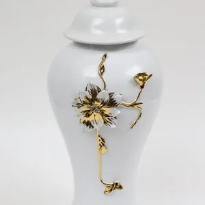 Inspire Me! Home Decor White And Gold Flower Ginger Jar (3 Sizes)