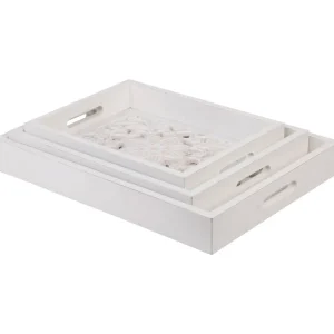 Inspire Me! Home Decor White Wood Trays With Detailed Interior (Set Of 3)