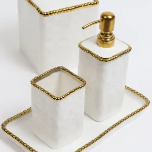 Inspire Me! Home Decor White & Gold Beaded Vanity Collection (3 Items) Each Sold Individually