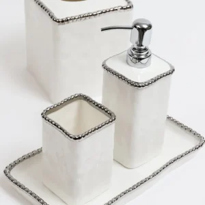 Inspire Me! Home Decor White & Silver Beaded Vanity Collection (3 Items) Each Sold Indiviually