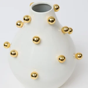 Inspire Me! Home Decor White & Gold Studded Metal Vases (2 Sizes)