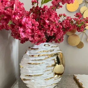 Inspire Me! Home Decor White And Gold Textured Ceramic Vase