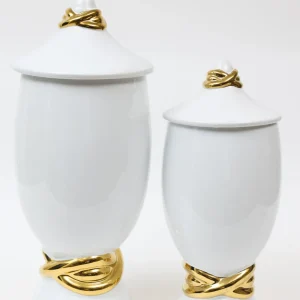 Inspire Me! Home Decor White Ceramic Jar With Elegant Gold Details (2 Sizes)