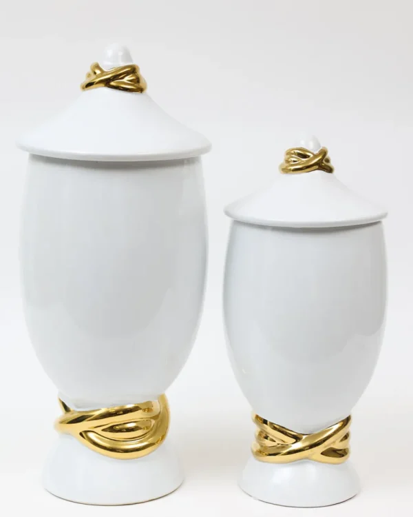 Inspire Me! Home Decor White Ceramic Jar With Elegant Gold Details (2 Sizes)