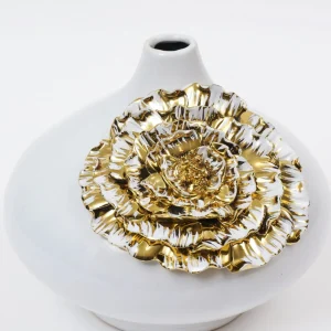 Inspire Me! Home Decor White Ceramic Vase With Gold Flower Design