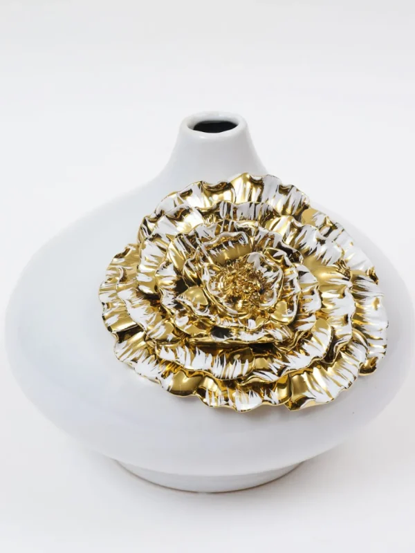 Inspire Me! Home Decor White Ceramic Vase With Gold Flower Design