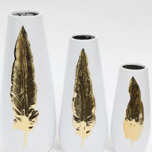 Inspire Me! Home Decor White Ceramic Vase With Gold Leaf Design (3 Sizes)