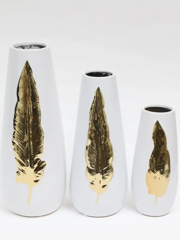 Inspire Me! Home Decor White Ceramic Vase With Gold Leaf Design (3 Sizes)