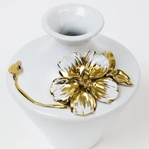 Inspire Me! Home Decor White Ceramic Vase With Stunning Gold & White Floral Detail