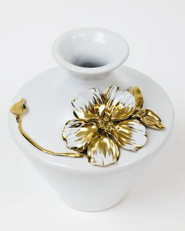 Inspire Me! Home Decor White Ceramic Vase With Stunning Gold & White Floral Detail