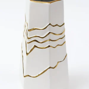 Inspire Me! Home Decor White And Gold Ceramic Striped Vase