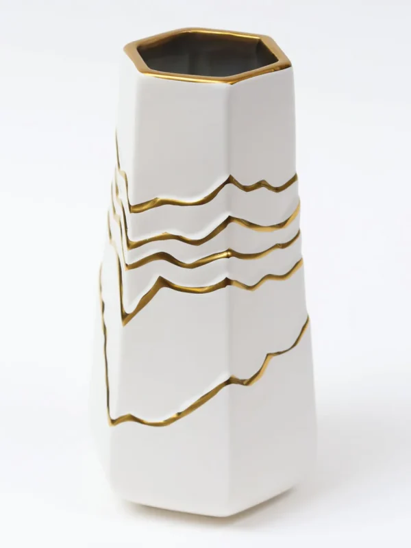 Inspire Me! Home Decor White And Gold Ceramic Striped Vase