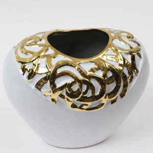 Inspire Me! Home Decor White Ceramic Vase With Stunning Gold Border Design