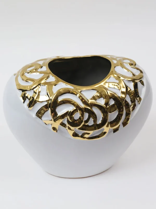 Inspire Me! Home Decor White Ceramic Vase With Stunning Gold Border Design