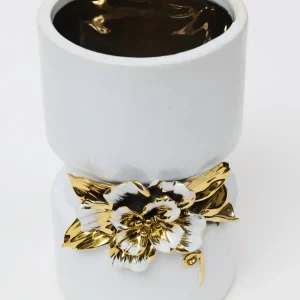 Inspire Me! Home Decor White Ceramic Vase With Stunning Gold Floral Detailed Center