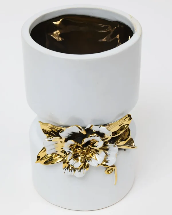 Inspire Me! Home Decor White Ceramic Vase With Stunning Gold Floral Detailed Center