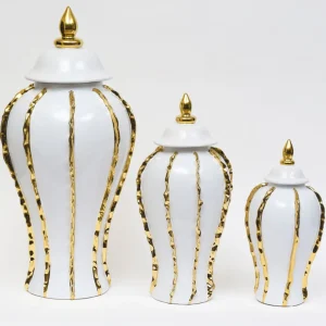 Inspire Me! Home Decor White Ginger Jar With Gold Details (3 Sizes)