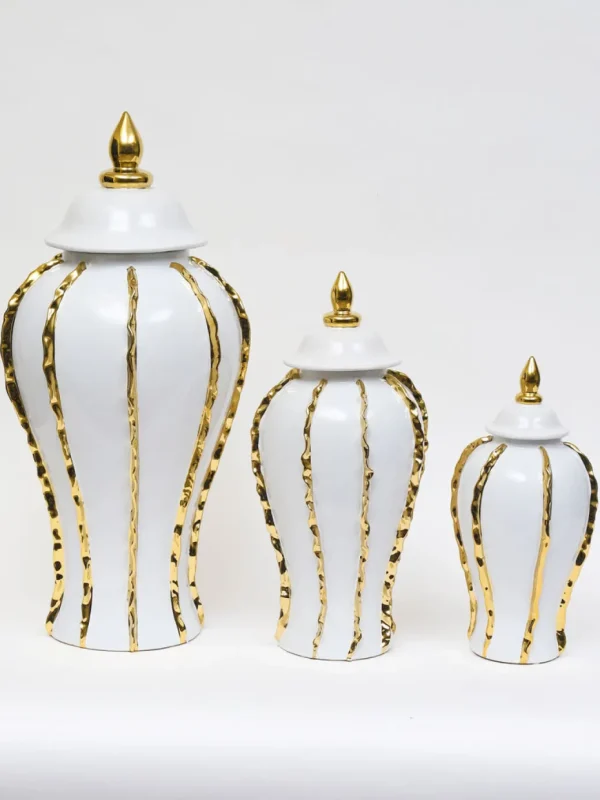 Inspire Me! Home Decor White Ginger Jar With Gold Details (3 Sizes)